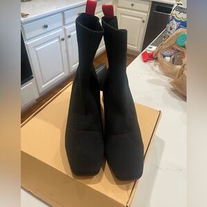 Black Ankle Boots with Red Accents